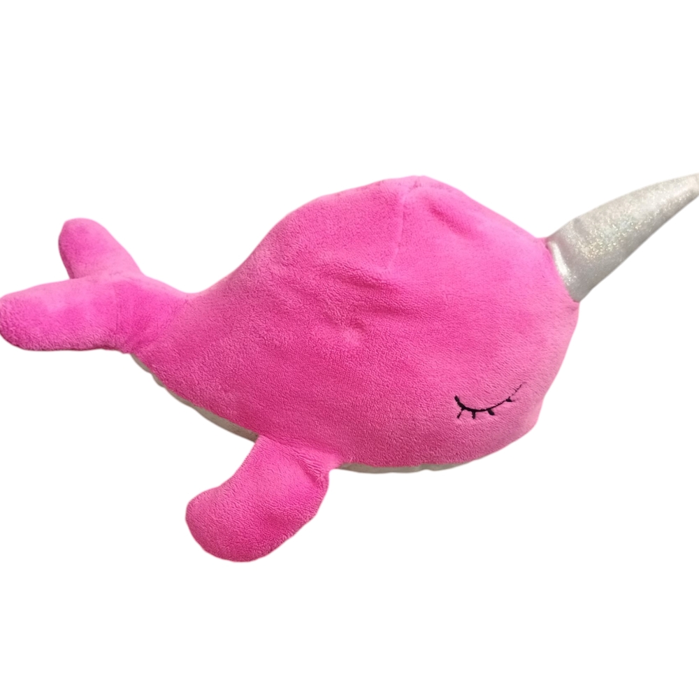 Qingdao Narwhal Bright Pink Plushie stuffed animal With Silver Sparkly Horn 17in